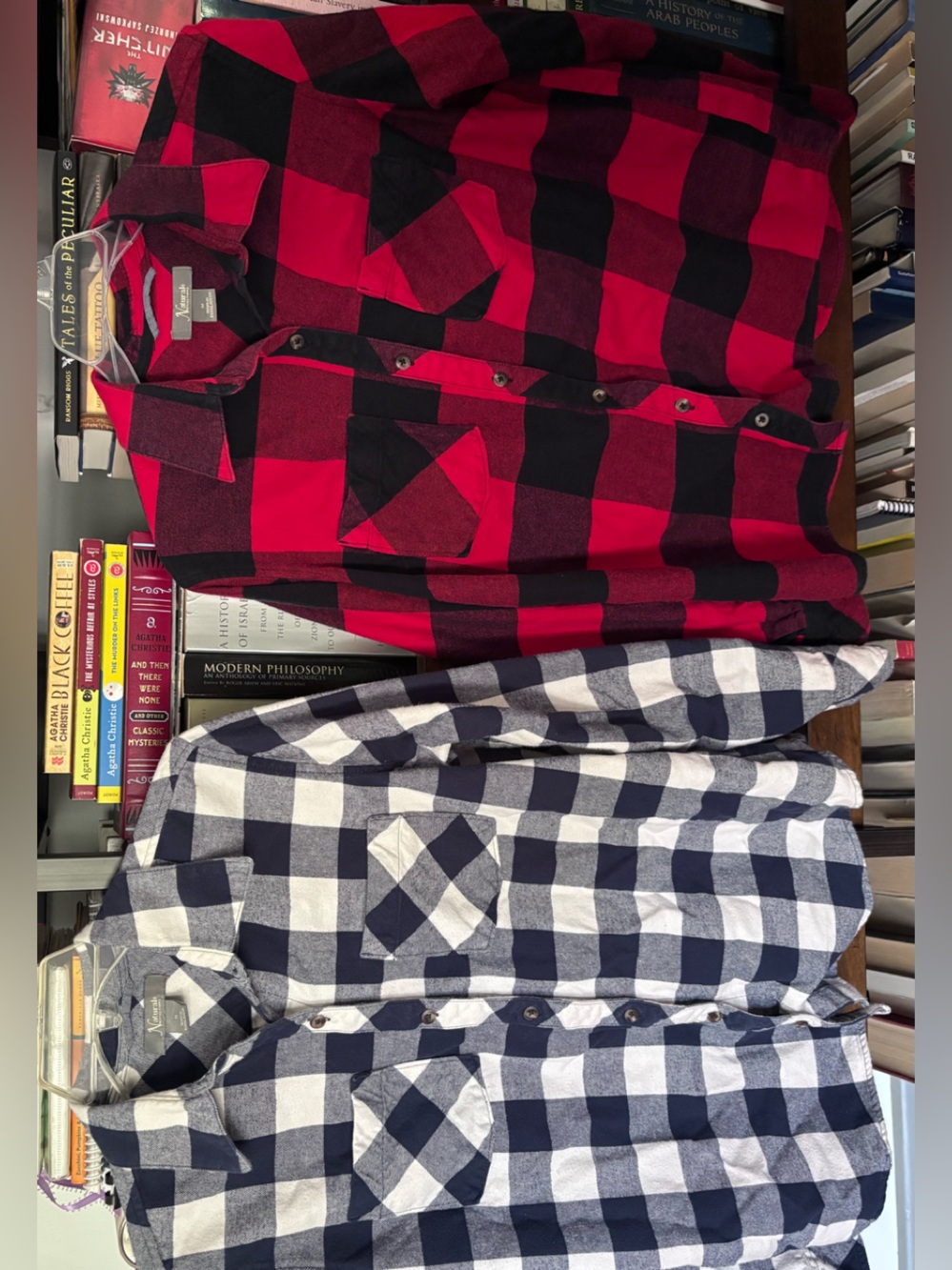 TWO Natural Reflections Flannels Size M - Red/Black & Navy/White